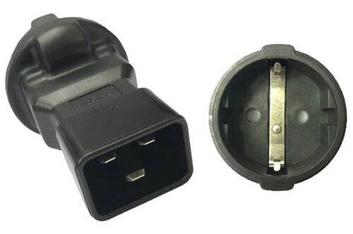 Netzadapter IEC C20 auf CEE7/3 -- Kaltgerätestecker - Schutzkontaktbuchse Stromversorgung IEC C20 -