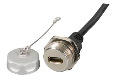 IP67 Einbaubuchse, M25, HDMI, Bu-St, A-A, 1,0m Kupferverkabelung + IP68 Steckverbinder
