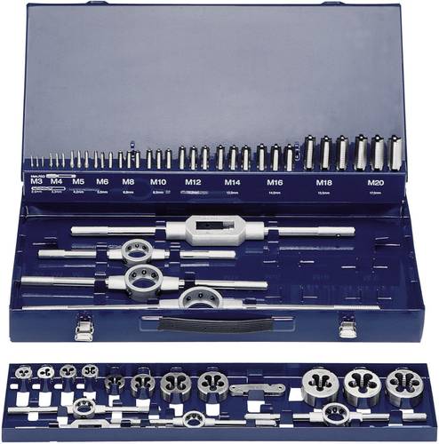 Eventus by 10723 Gewindeschneidsatz 54teilig HSS metrisch M3, M4, M5, M6, M8, M10, M12, M14, M