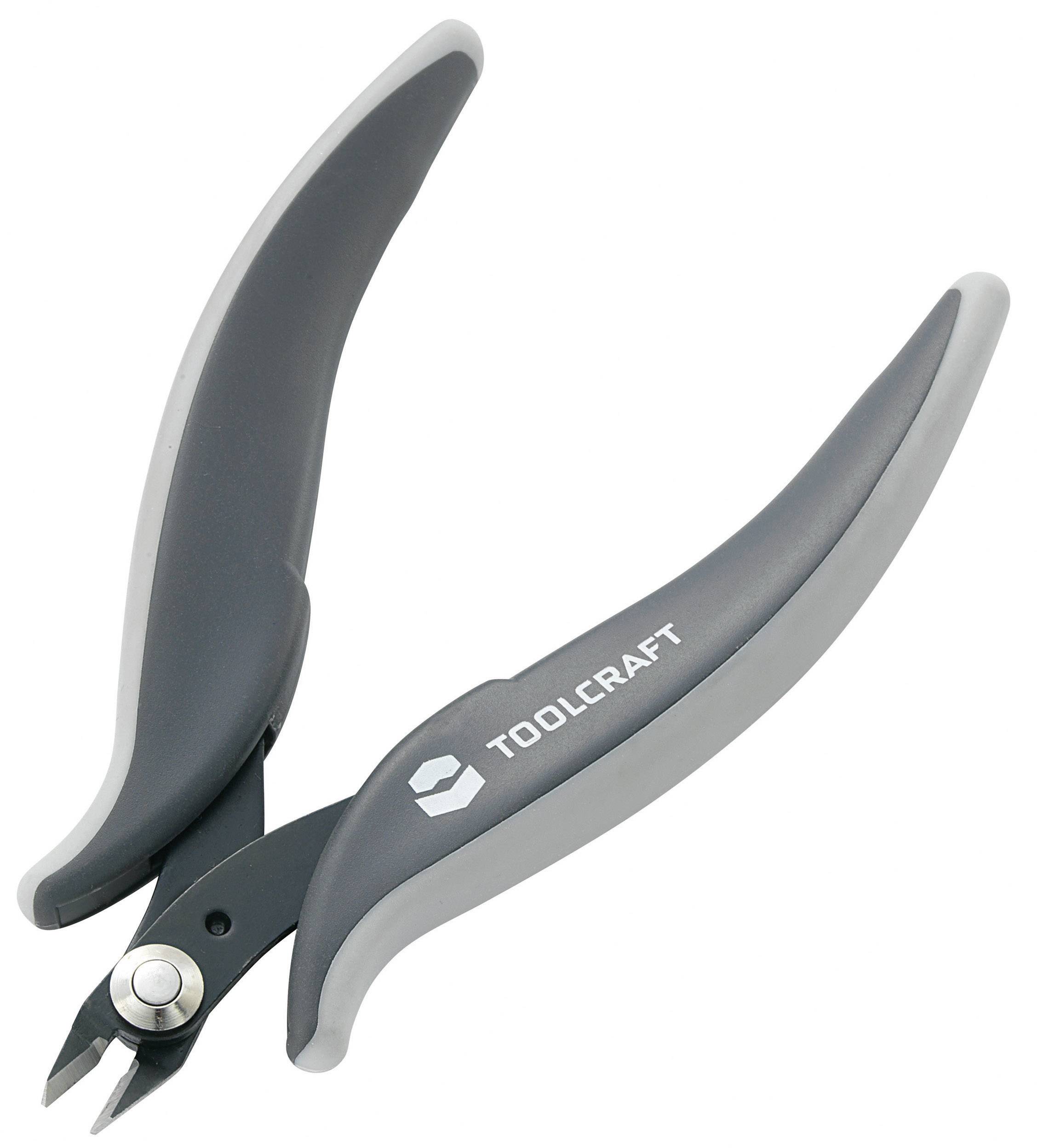 Zange mit ergonomischem Griff, schwarz-grau. Text auf Griff: 'TOOLCRAFT'. Geeignet für präzise Schneidearbeiten.