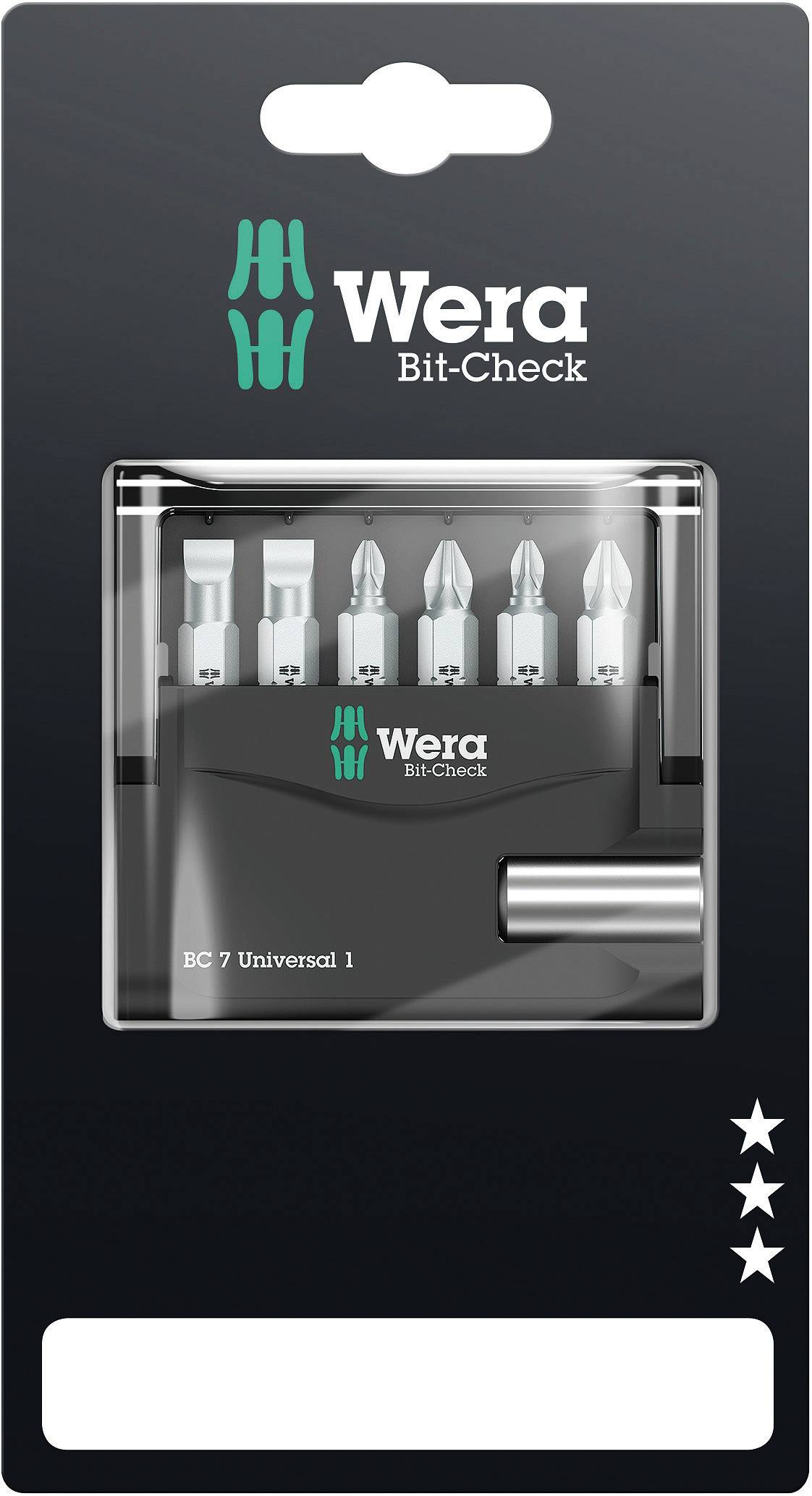 Wera Mini-Check 05073406001 Bit-Set 7teilig Schlitz, Kreuzschlitz Phillips, Kreuzschlitz Pozidriv