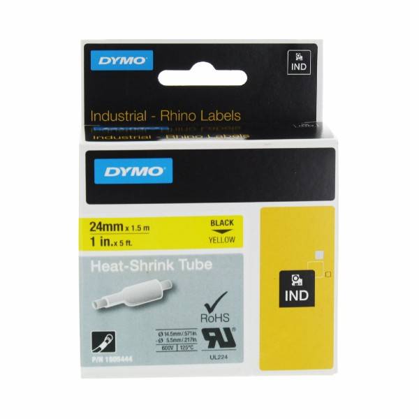 Schriftband Wärme-Schrumpfschlauch DYMO IND RHINO 1805444 Polyolefin Bandfarbe: Gelb Schriftfarbe:Schwarz 24 mm 1.5 m
