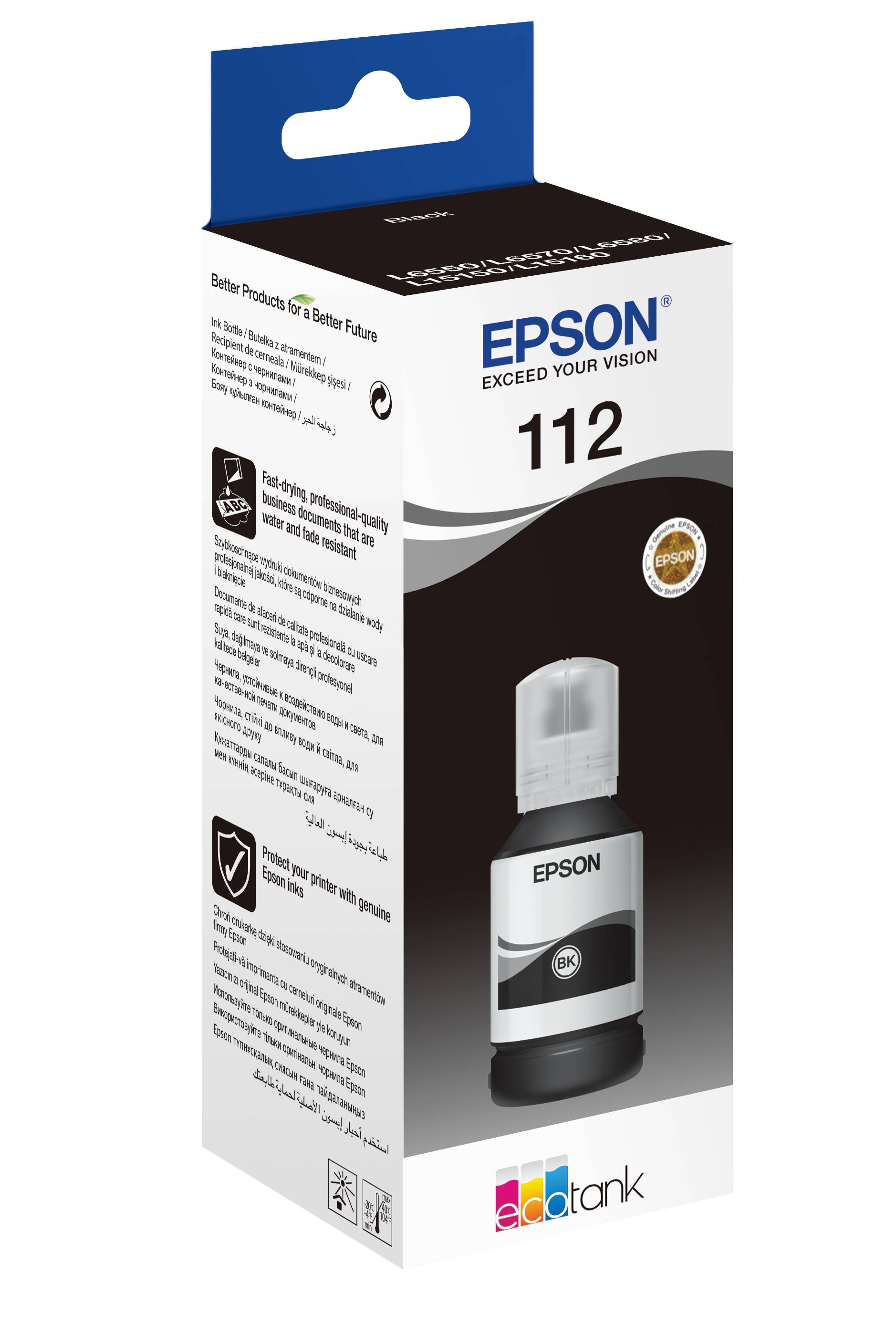Epson C13T06C14A 112 EcoTank Nachfülltinte Original Epson Schwarz 127 ml