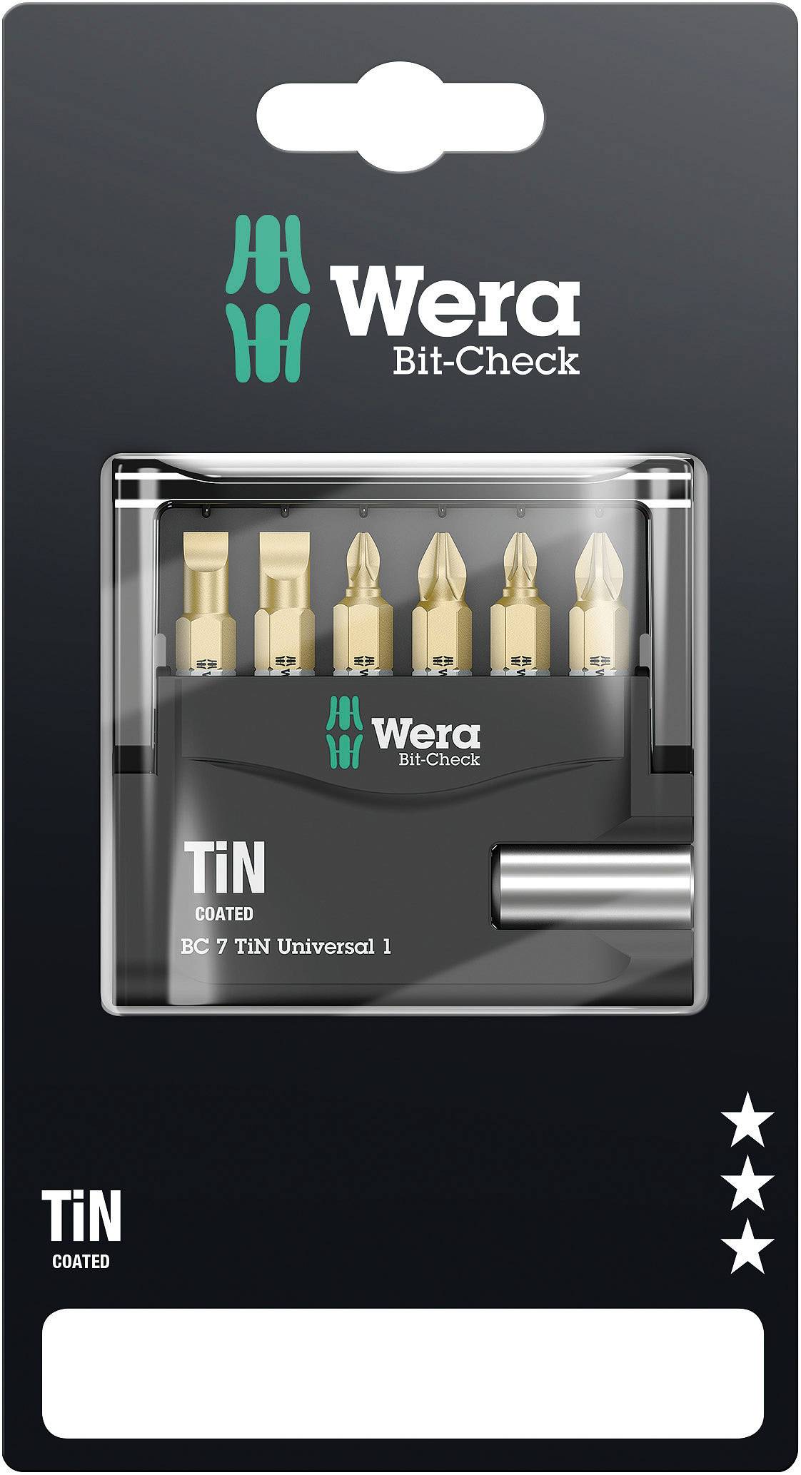 Wera Mini-Check TiN 05073537001 Bit-Set 7teilig Schlitz, Kreuzschlitz Phillips, Kreuzschlitz Pozidr