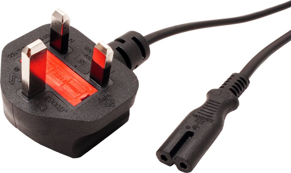 VALUE UK Netzkabel auf Euro-Flachstecker C7, 2pol., schwarz, 1,95 m