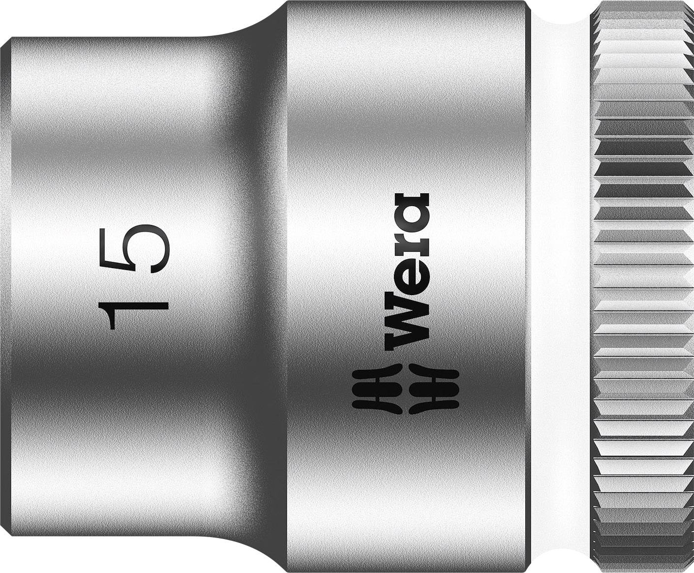 'Wera' Steckschlüssel-Einsatz, Größe 15 mm, metallisch glänzend mit geriffeltem Rand, die Markierung '15' ist sichtbar.
