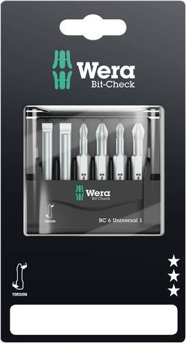 Wera Mini-Check, 50 mm, 05073635001 Bit-Set 6teilig Schlitz, Kreuzschlitz Phillips, Kreuzschlitz Po