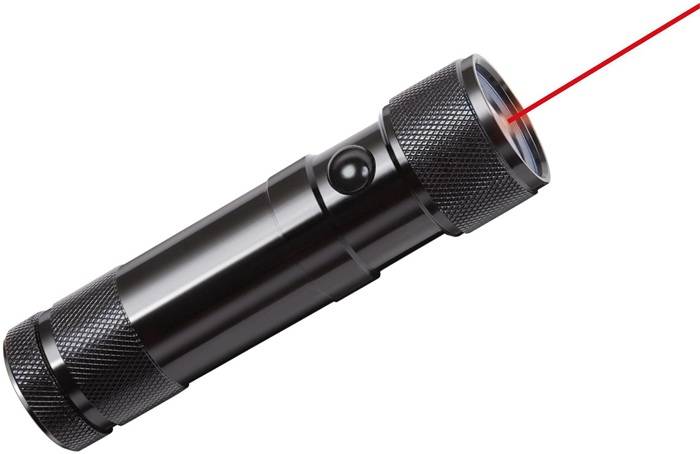 Taschenlampe FL DUO 8LEDs Leuchtdauer 12h L.11cm schwarz m.Laserpointer