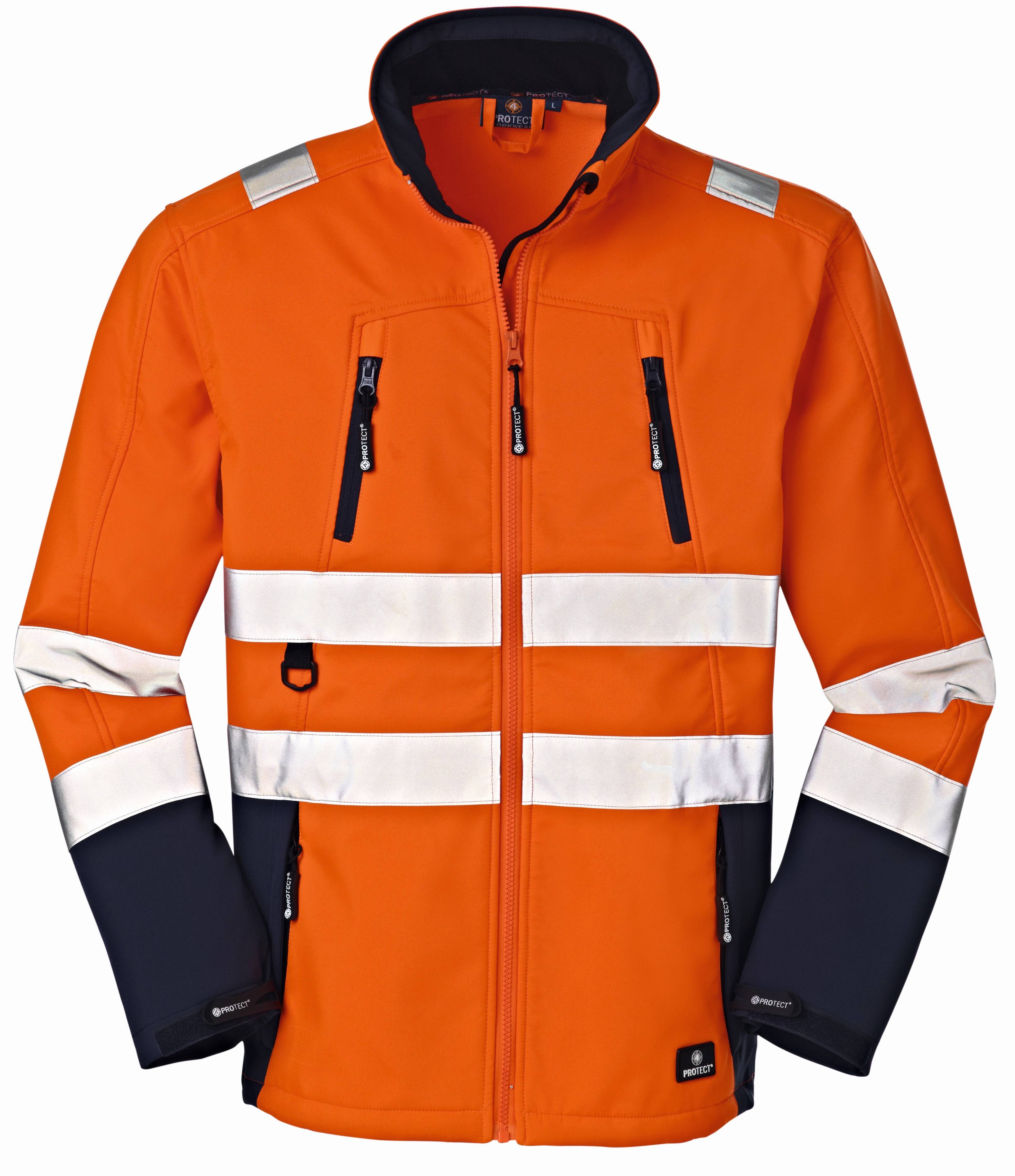 BIG-4-Protect-Workwear, Arbeits-Jacke, Warn-Wetterschutz-Softshell-Jacke, Pittsburgh, leuchtorange/navy