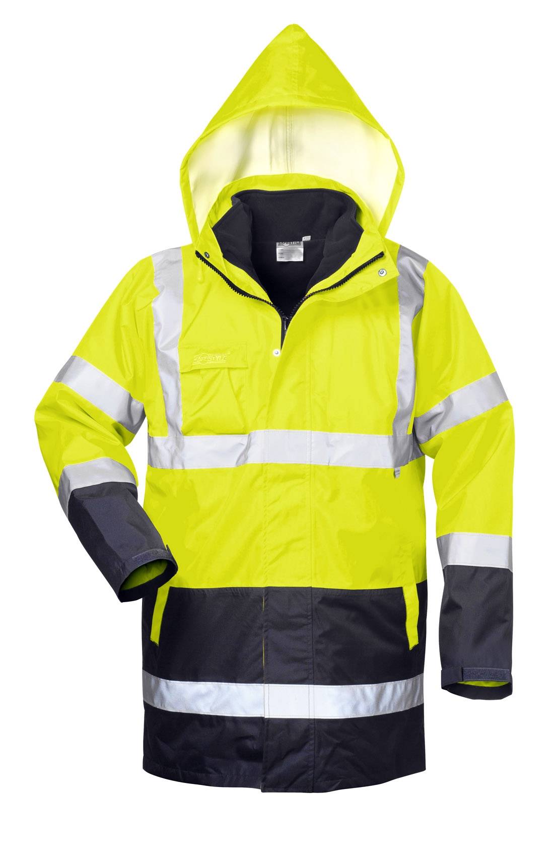 F-SAFESTYLE-4 in 1-Warnschutzparka, *SPENCER*, fluoreszierend gelb/marine abgesetzt
