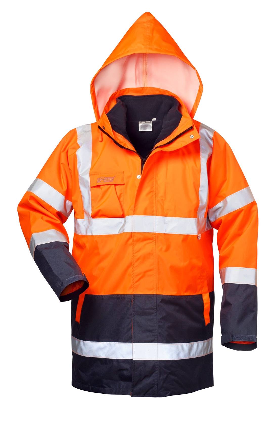 F-SAFESTYLE-4 in 1-Warnschutzparka, *TRAVIS*, fluoreszierend orange/marine abgesetzt