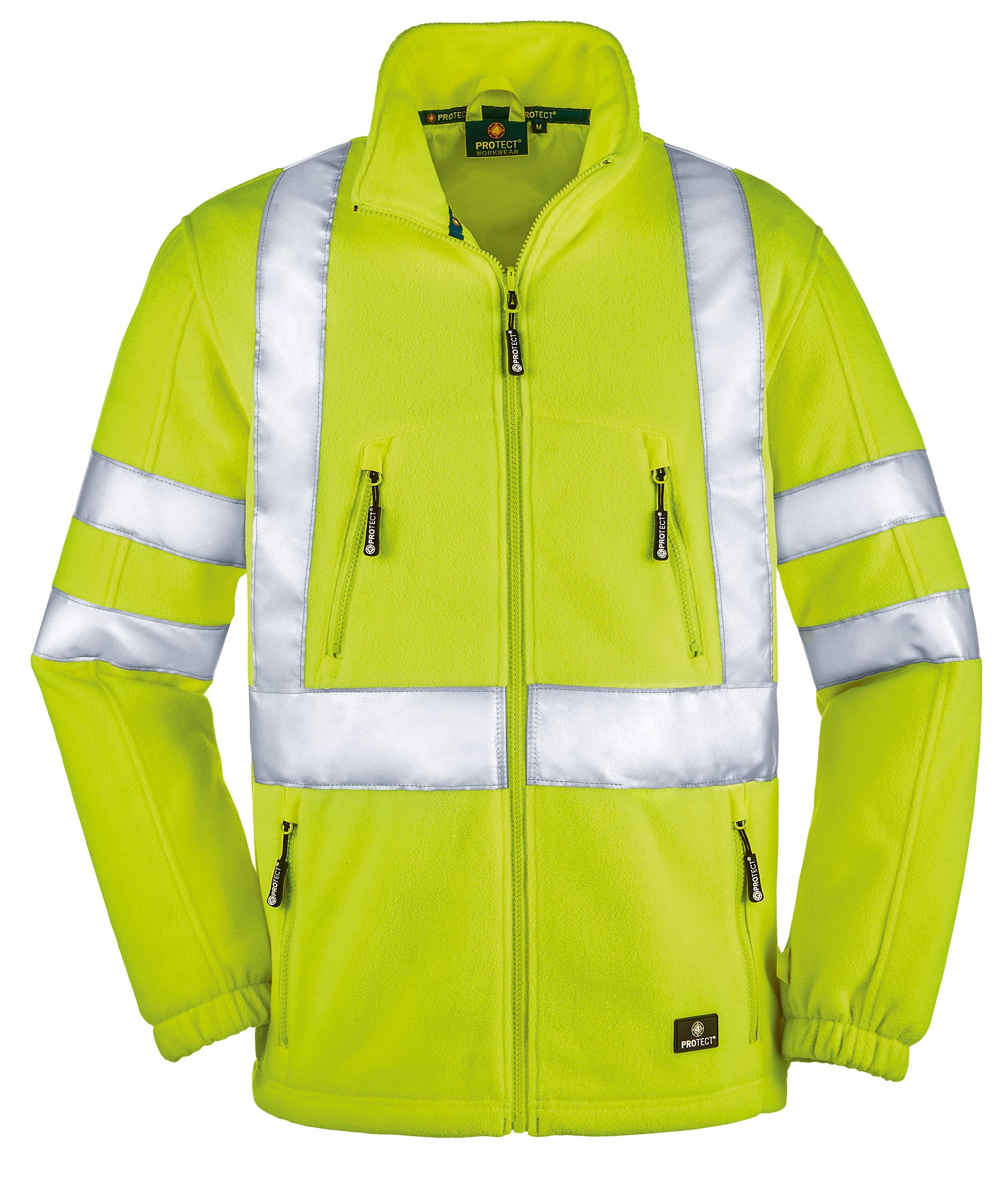 Warnschutz-Fleecejacke SEATTLE leuchtgelb 100% Polyester (290 g/m² Fleece) EN 20471 · EN 14058 · EN 13688 Schutz gegen Kälte > -5°C Das hochflori