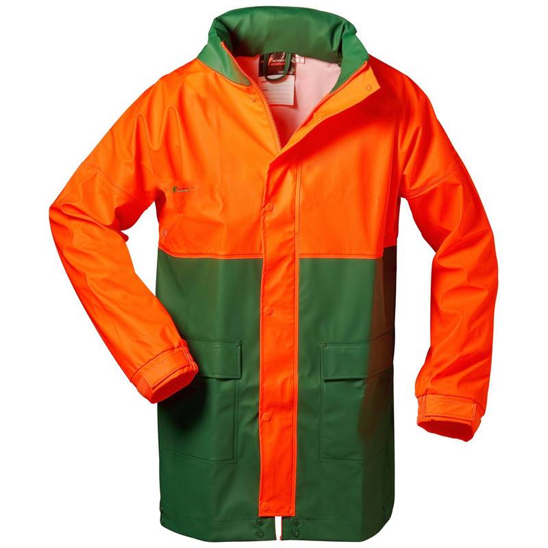 F-NORWAY-Forst-Regenjacke, PU-Stretch, *PAPPEL*, 190g/m², grün/orange