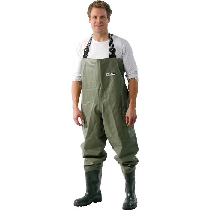 OCEAN-Rainwear, Wathose, Classic, 600g/qm, helloliv, breites Modell, mit S5 Stiefel,