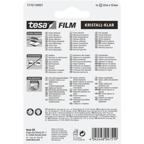 tesa 57767-00001-01 tesafilm kristall-klar Transparent (L x B) 33 m x 15 mm 1 St.