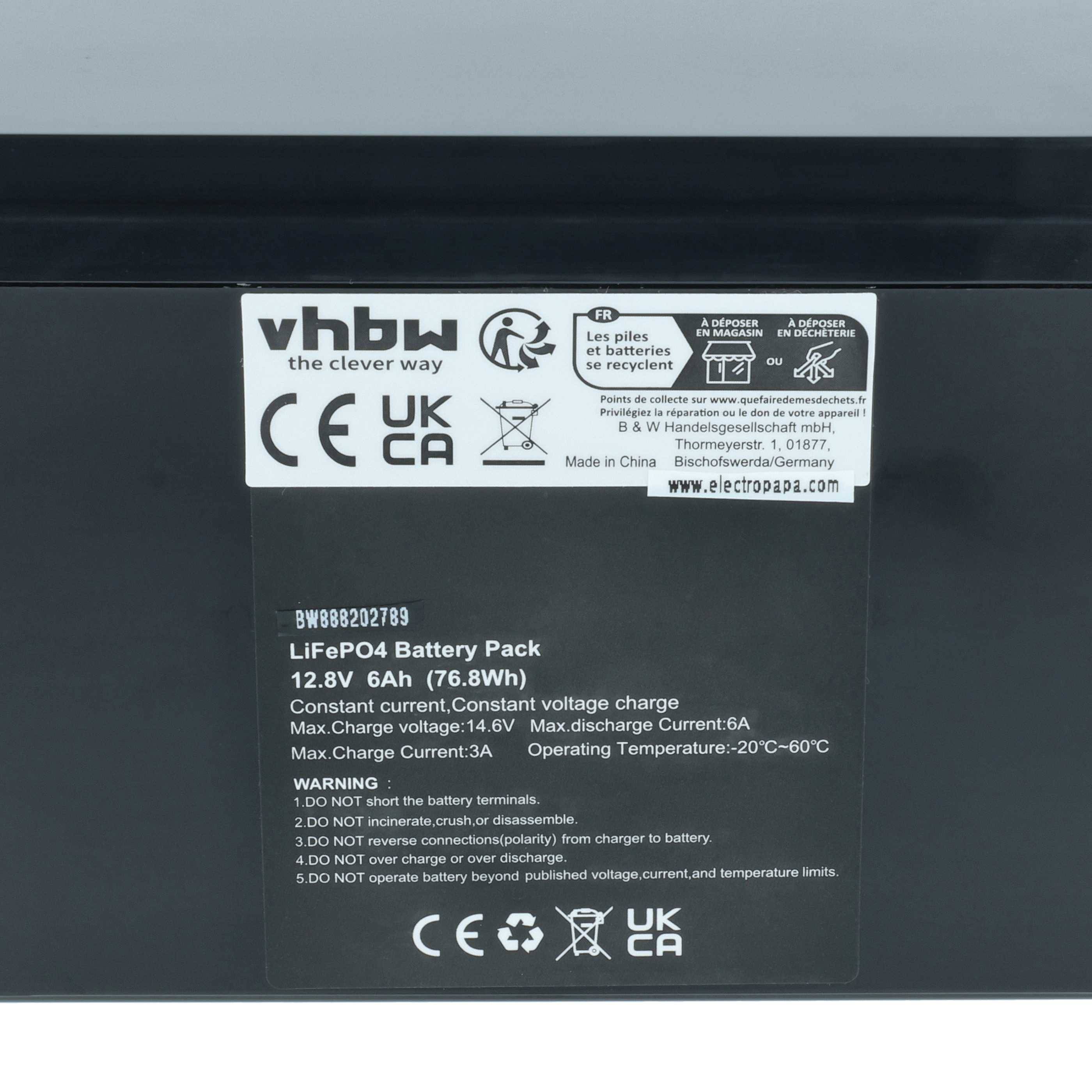 vhbw 4x Akku Bordbatterie für Wohnwagen, Boot, Camping, Wohnmobil (6 Ah, 12,8 V, LiFePO4), rechteckig