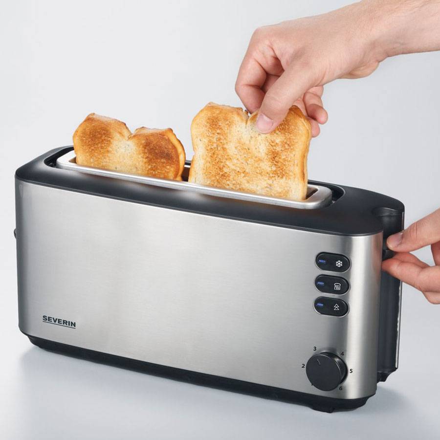 Severin AT 2515 Langschlitztoaster mit eingebautem Brötchenaufsatz Edelstahl (gebürstet), Schwarz