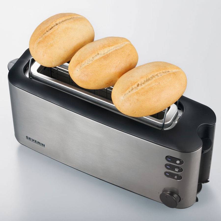 Severin AT 2515 Langschlitztoaster mit eingebautem Brötchenaufsatz Edelstahl (gebürstet), Schwarz