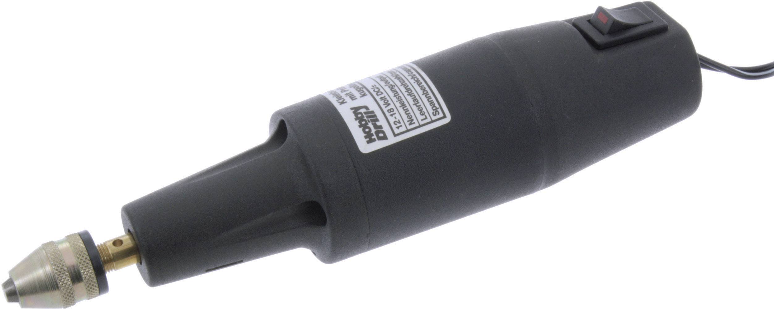 Elektrische Bohrmaschine in Schwarz mit einem Spannfutter an der Spitze und einem Ein-/Ausschalter auf der Oberseite.