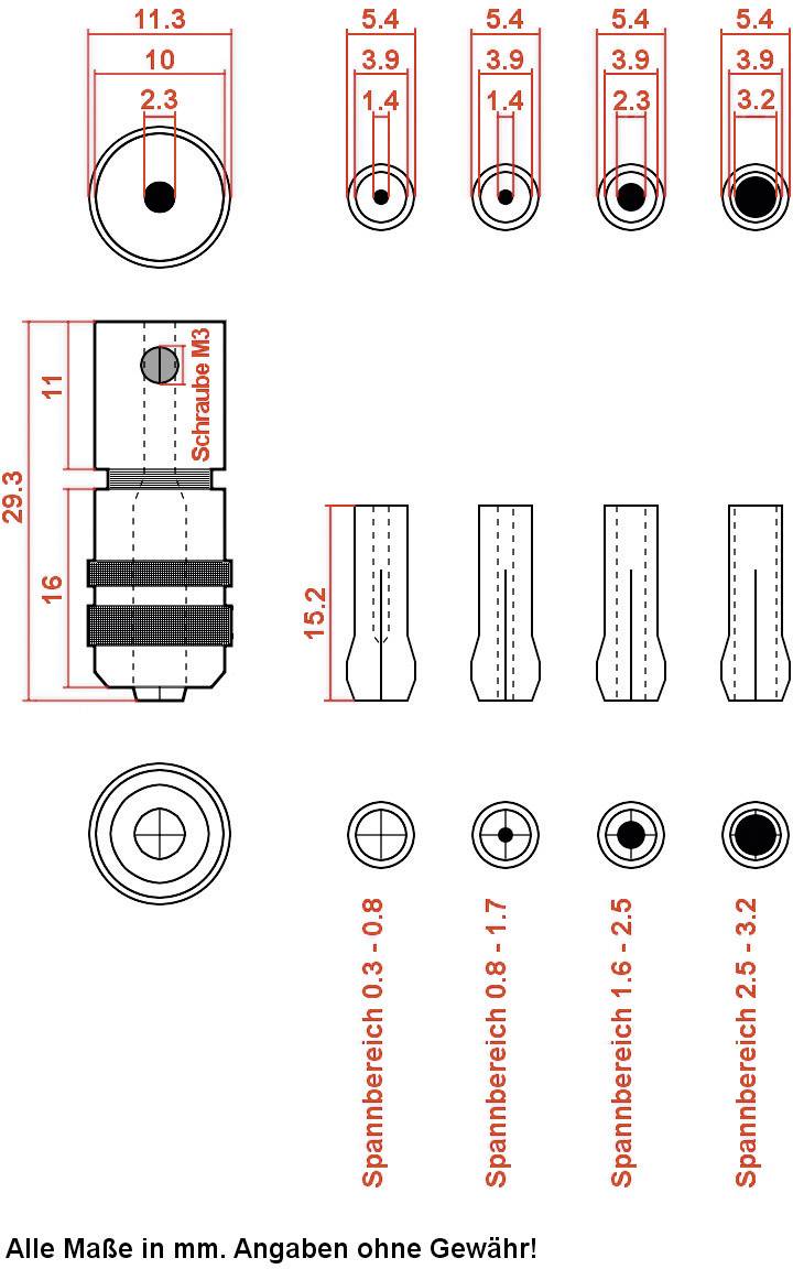 Donau Elektronik Bohrkopf + 4 Spannzangen 1504