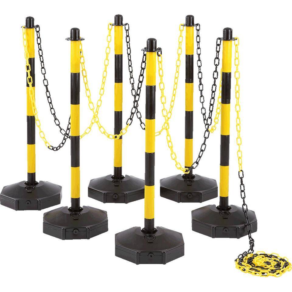 K.57 Klapppfostenset,befüllt,gelb/schwarz,uv-beständig,H 870mm,Fuß Ø 300mm,6-tlg