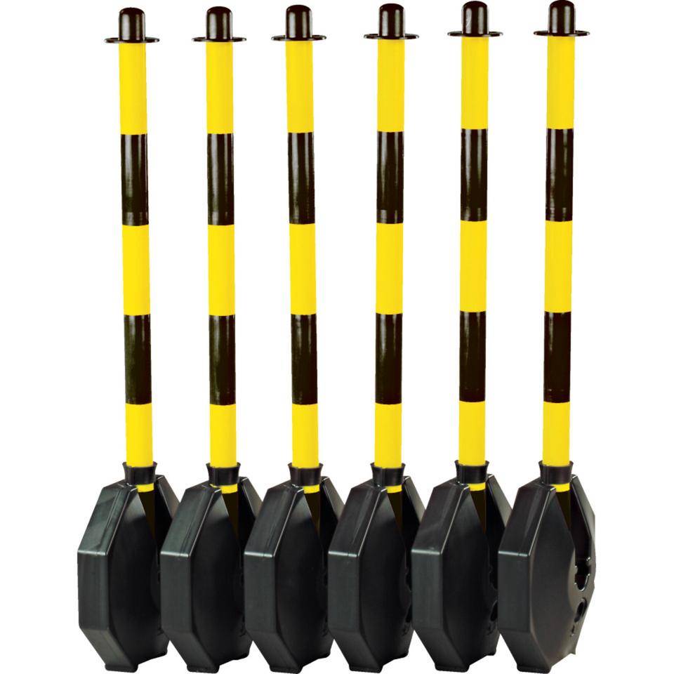 K.57 Klapppfostenset,befüllt,gelb/schwarz,uv-beständig,H 870mm,Fuß Ø 300mm,6-tlg