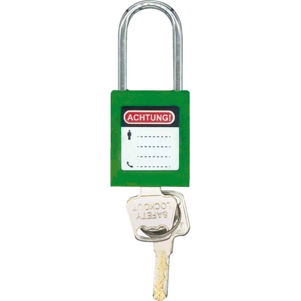 Vorhängeschloss zur Wartungssicherung, grün, Stahlbügel, 37x89x20mm, 2 Schlüssel