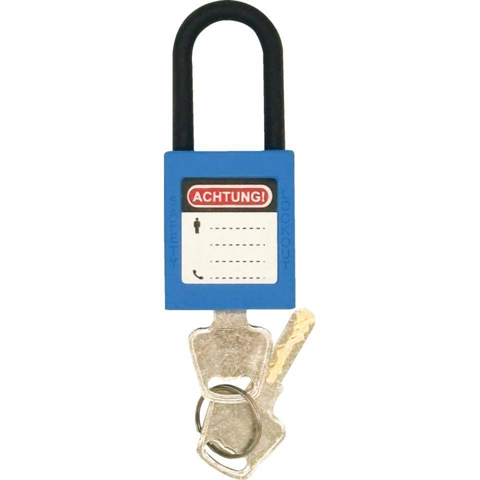 Vorhängeschloss z.Wartungssicherung, blau, Kunststoffbügel, 37x89x20mm, 2 Schlüssel