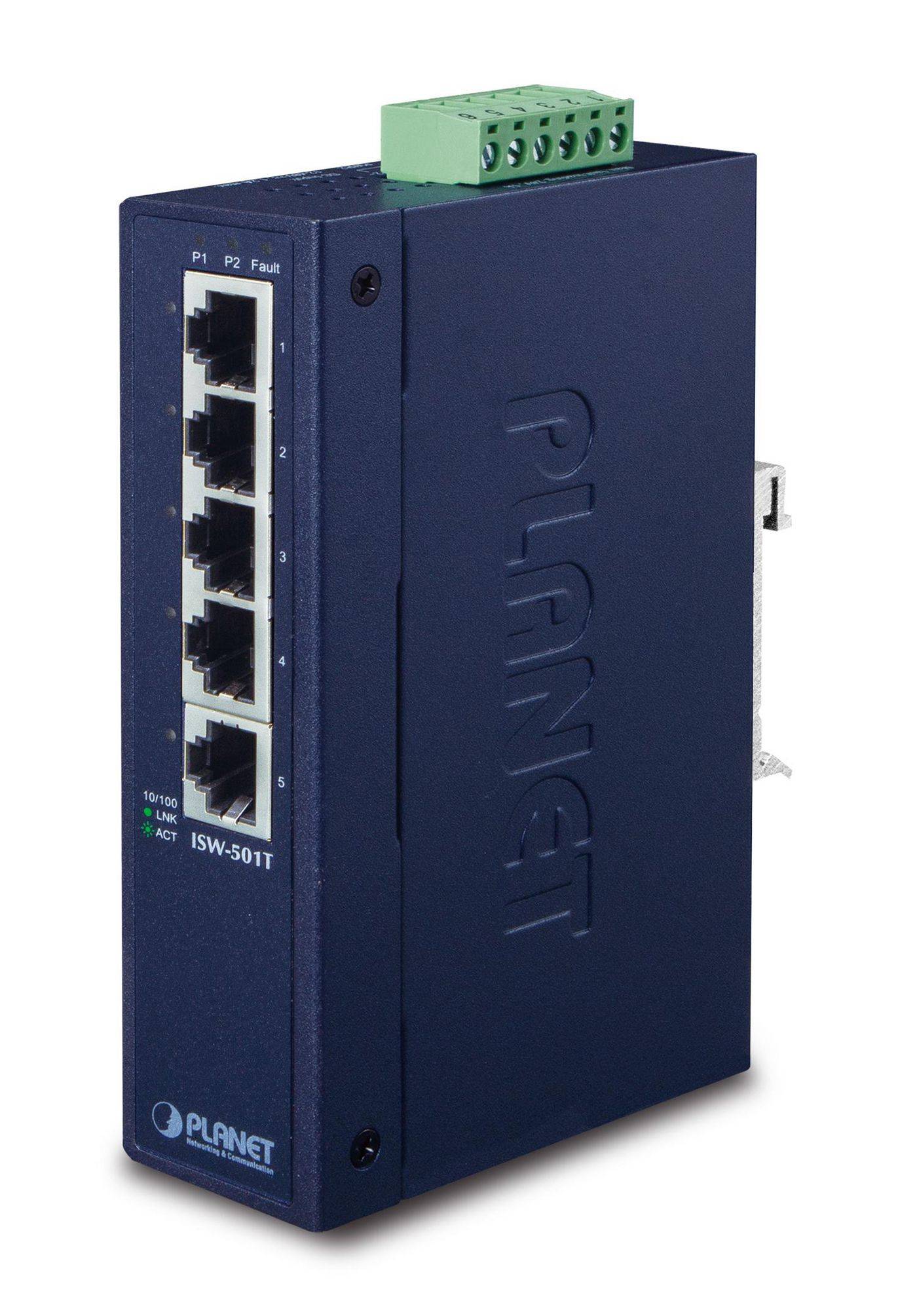 Planet Industrial Fast Ethernet Switch ISW-501T, 5 Port, für Hutschienenmontage