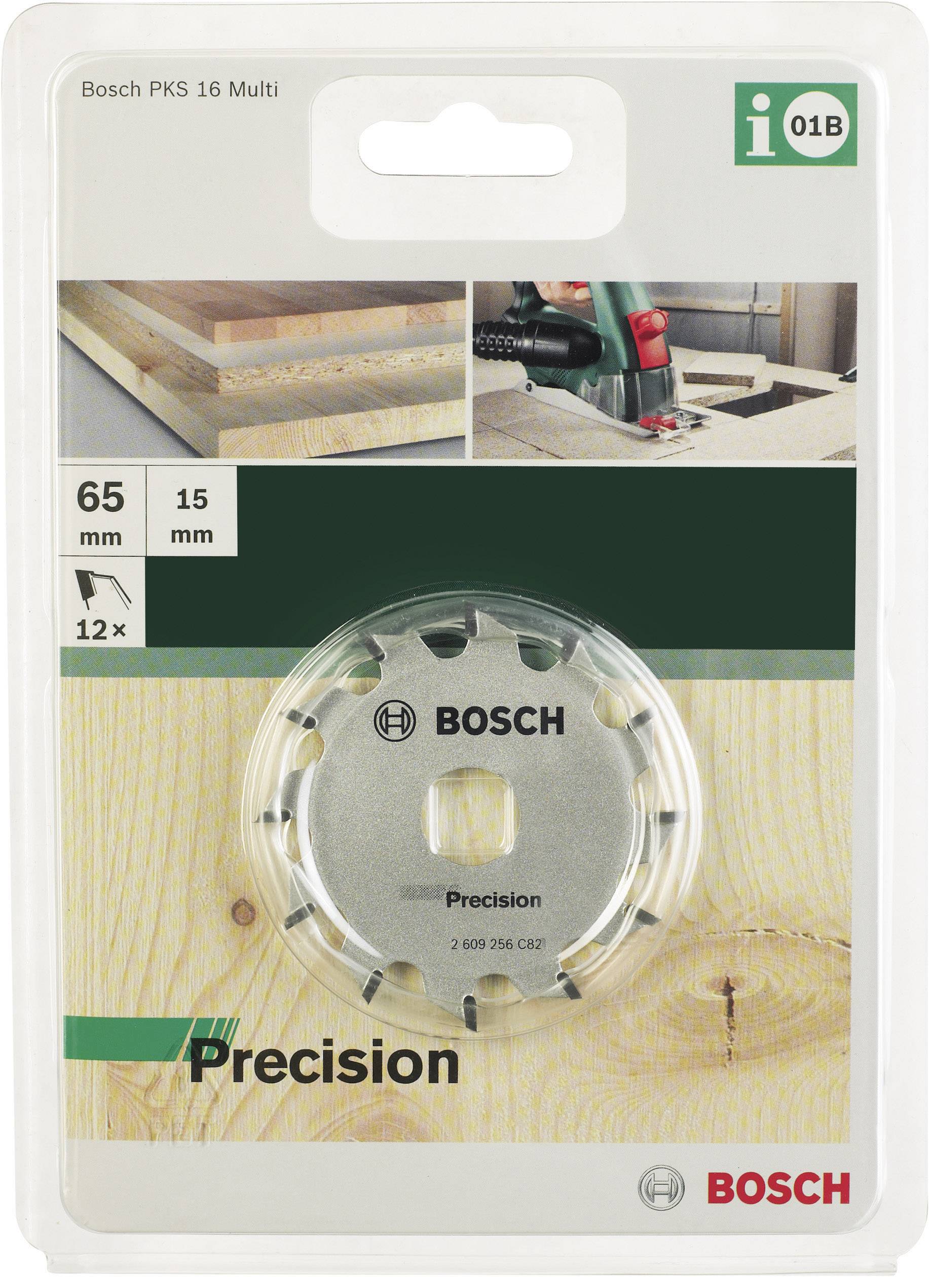 Bosch Precision Kreissägeblatt, 65 mm Durchmesser, 15 mm Bohrung, 12 Zähne, passend für Bosch PKS 16 Multi, verpackt.