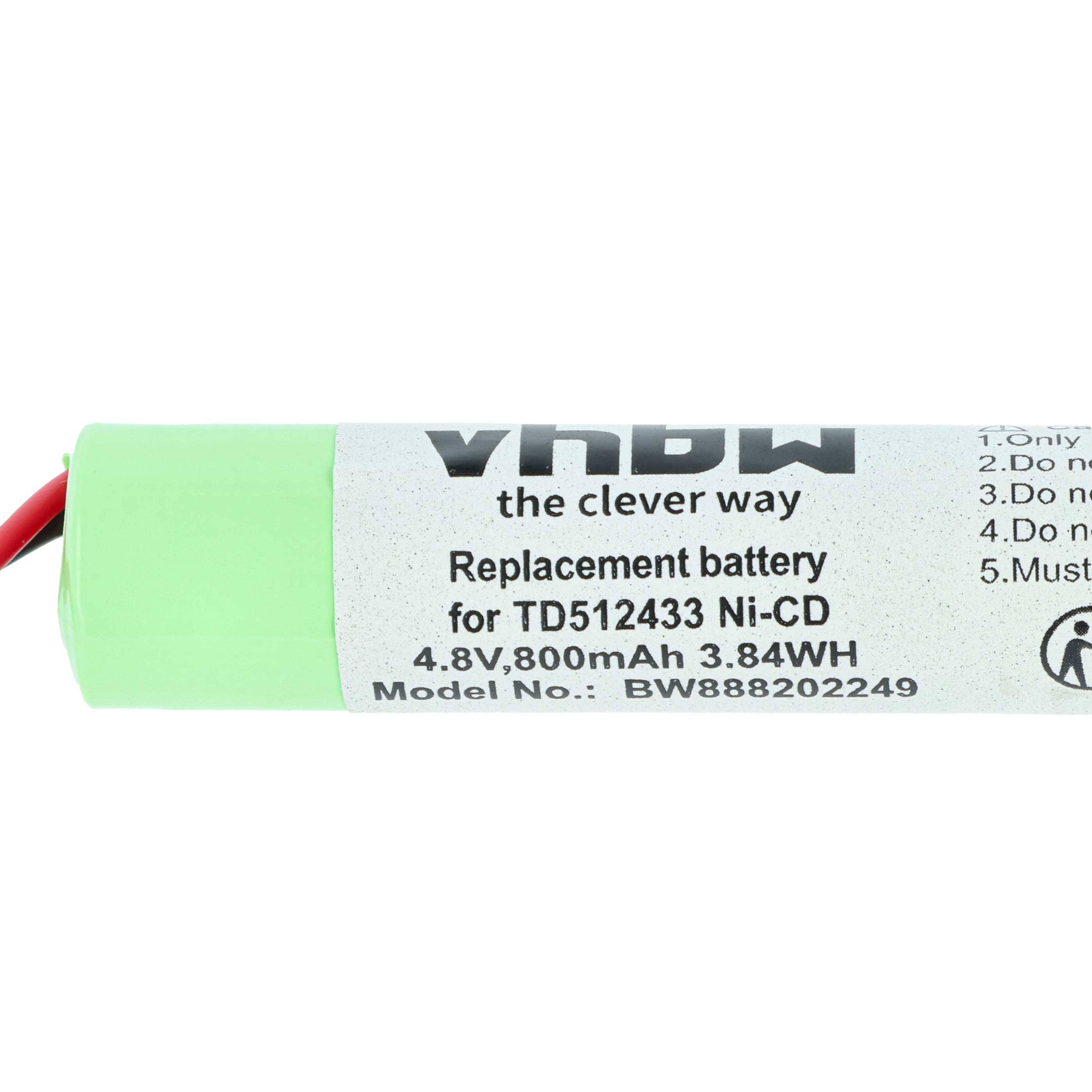 vhbw 5x Akku Ersatz für BAES TD512433 für Fluchtweg, Notfallbeleuchtung (800 mAh, 4,8 V, NiCd)