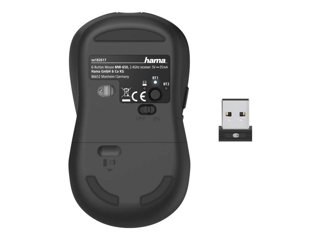hama 00182617 Optische 6-Tasten-Multi-Device-Maus "MW-650", mit USB-A/Bluetooth®, Schwarz