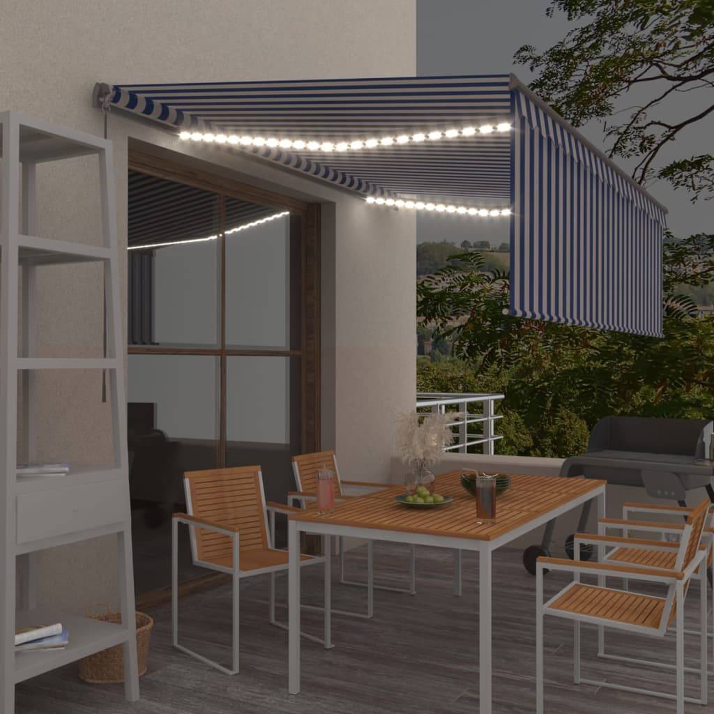 vidaXL Markise Manuell Einziehbar mit Rollo LED 4,5x3m Blau & Weiß