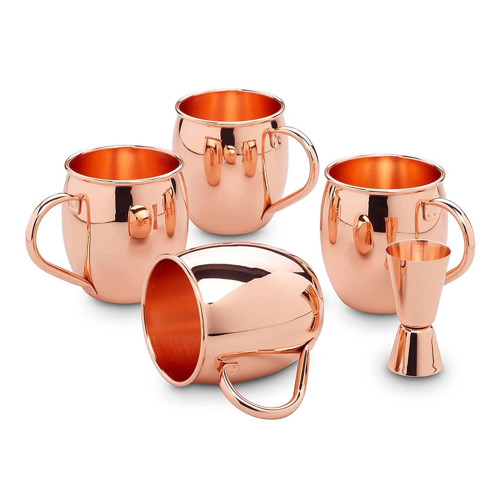 ECHTWERK Moscow Mule Kupferbecher 5er Set gefertigt aus Edelstahl bestehend aus 4x Kupferbecher 500ml und 1x Messbecher 2cl/4cl