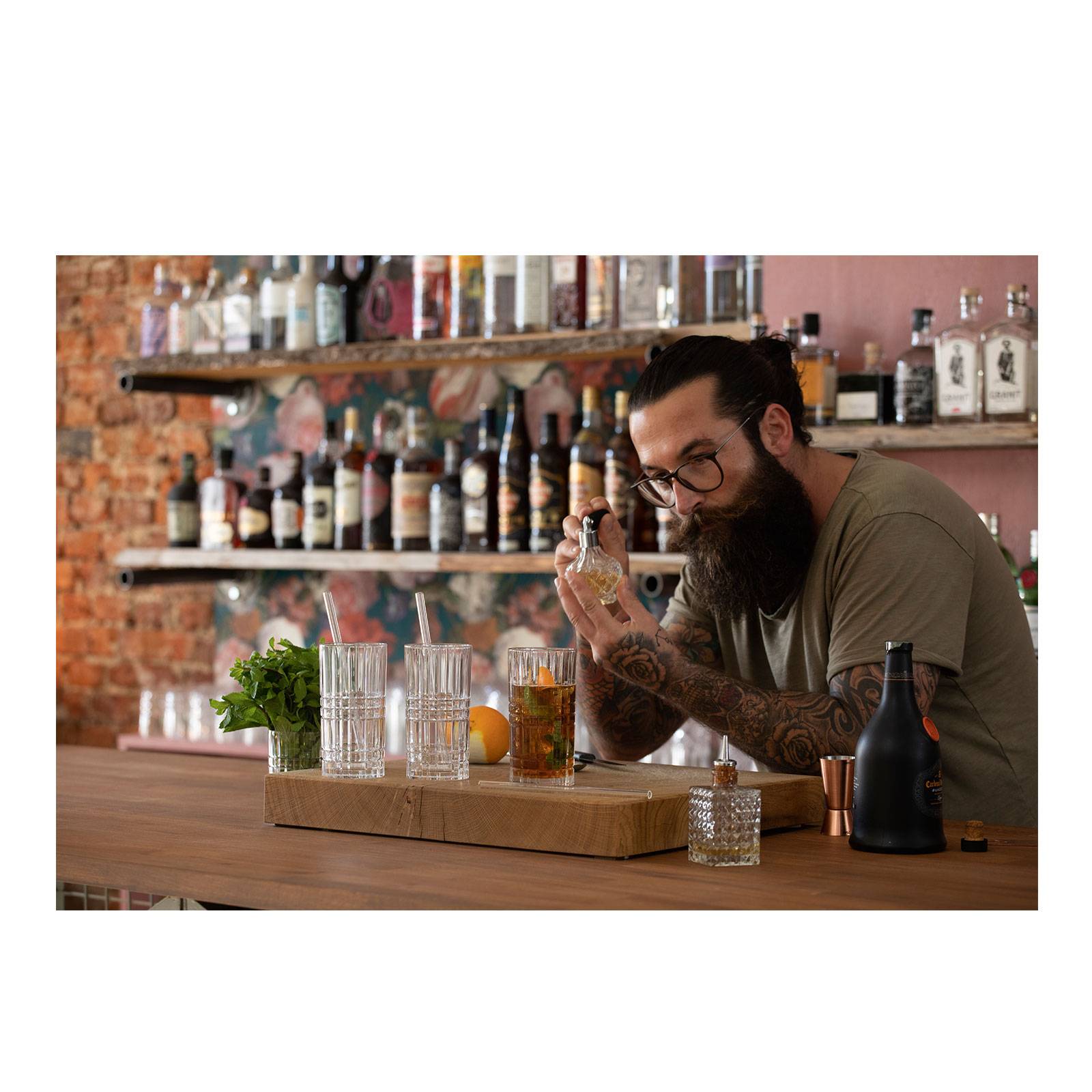 Nachtmann 4x Longdrink-Gläser (445 ml), 4x Glastrinkhalme inkl. Reinigungsbürste Tastes Good 103144