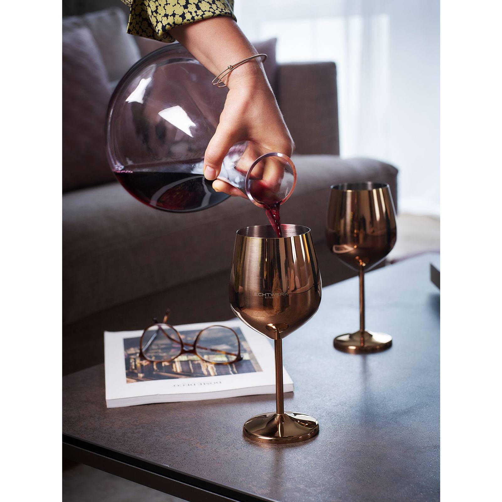 Echtwerk EW-WG-1732K Weinglaser bruchsichere Weingläser/Weinkelche aus Edelstahl, Kupfer Edition, 2tlg, 21x 7,3cm, 0,5L
