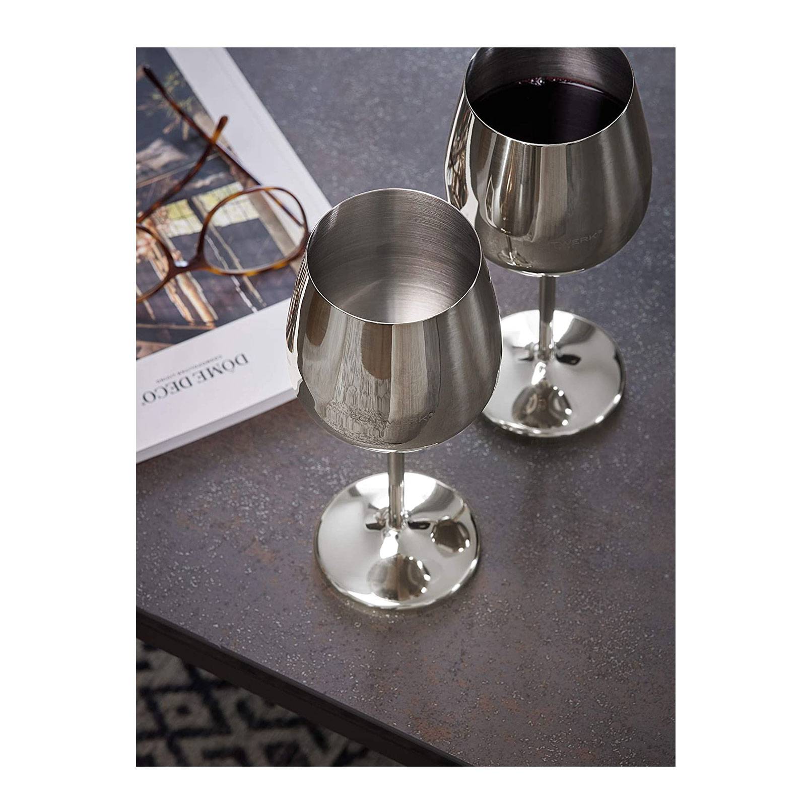 ECHTWERK bruchsichere Weingläser/Weinkelche aus Edelstahl 2tlg, 21x 7,3cm, 0,5L