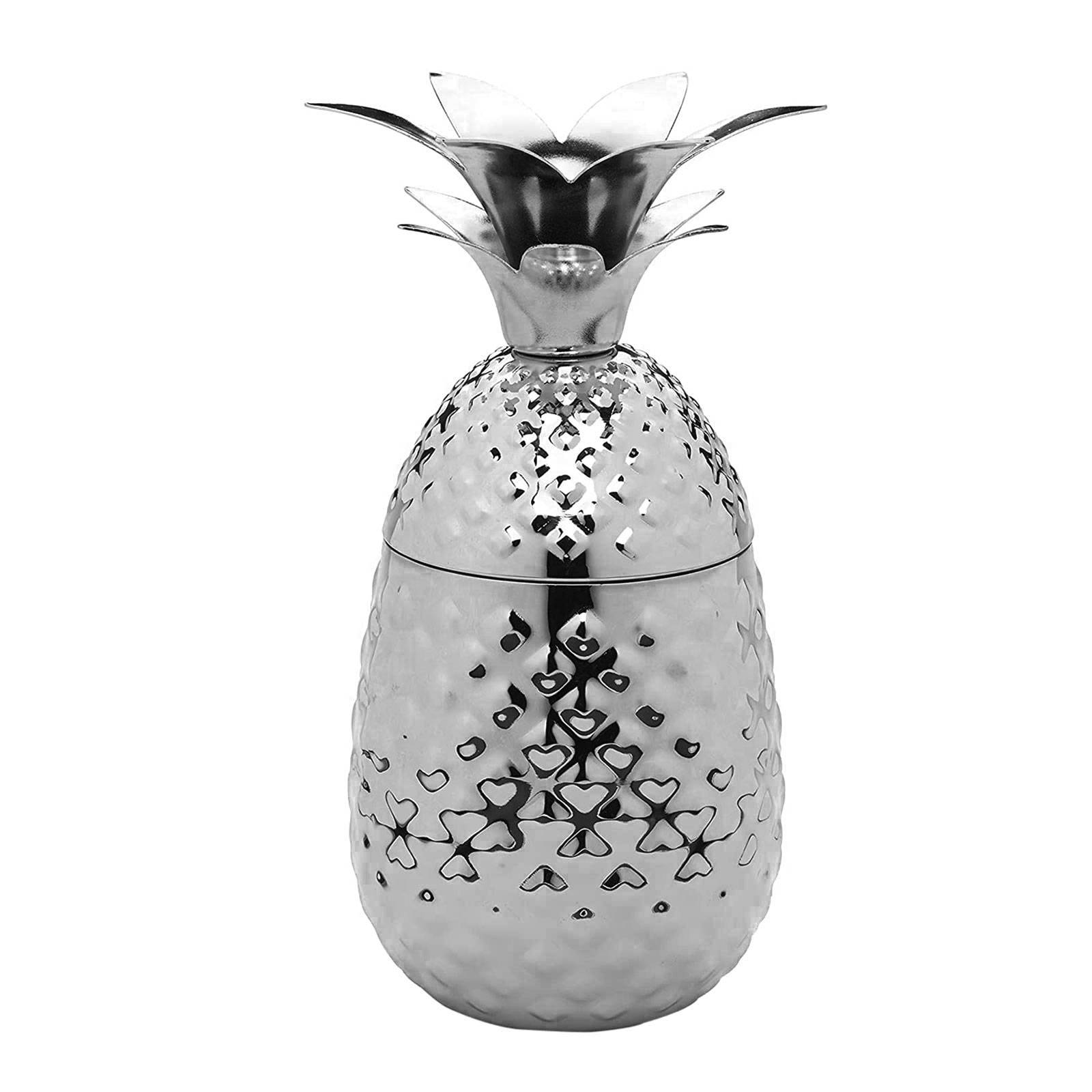 ECHTWERK EW-CT-1701 Ananas Cocktail Ananasbecher aus hochwertigem Edelstahl inkl. dekorativer Geschenkbox, 500 ml, 9,3 x 20 cm