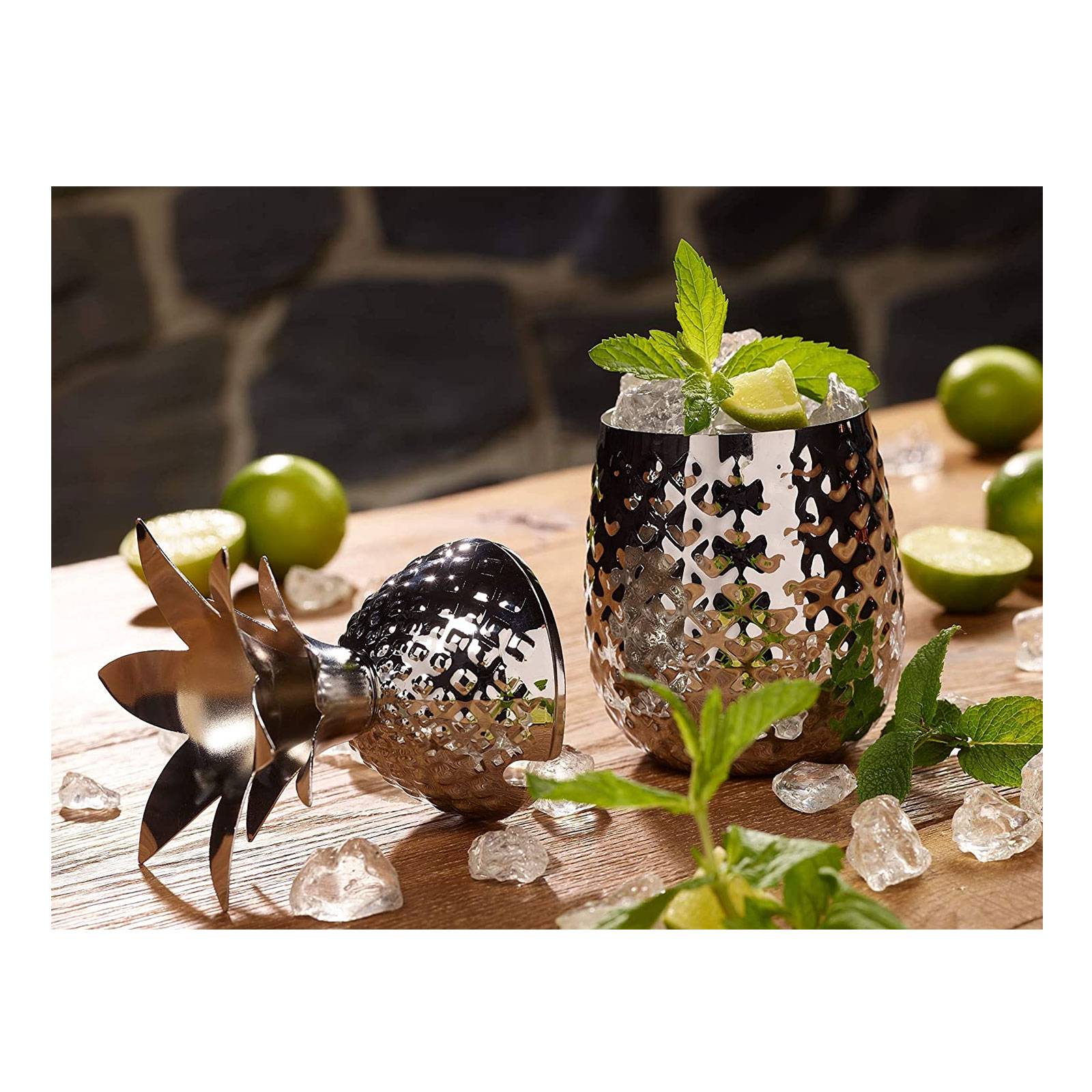 ECHTWERK EW-CT-1701 Ananas Cocktail Ananasbecher aus hochwertigem Edelstahl inkl. dekorativer Geschenkbox, 500 ml, 9,3 x 20 cm