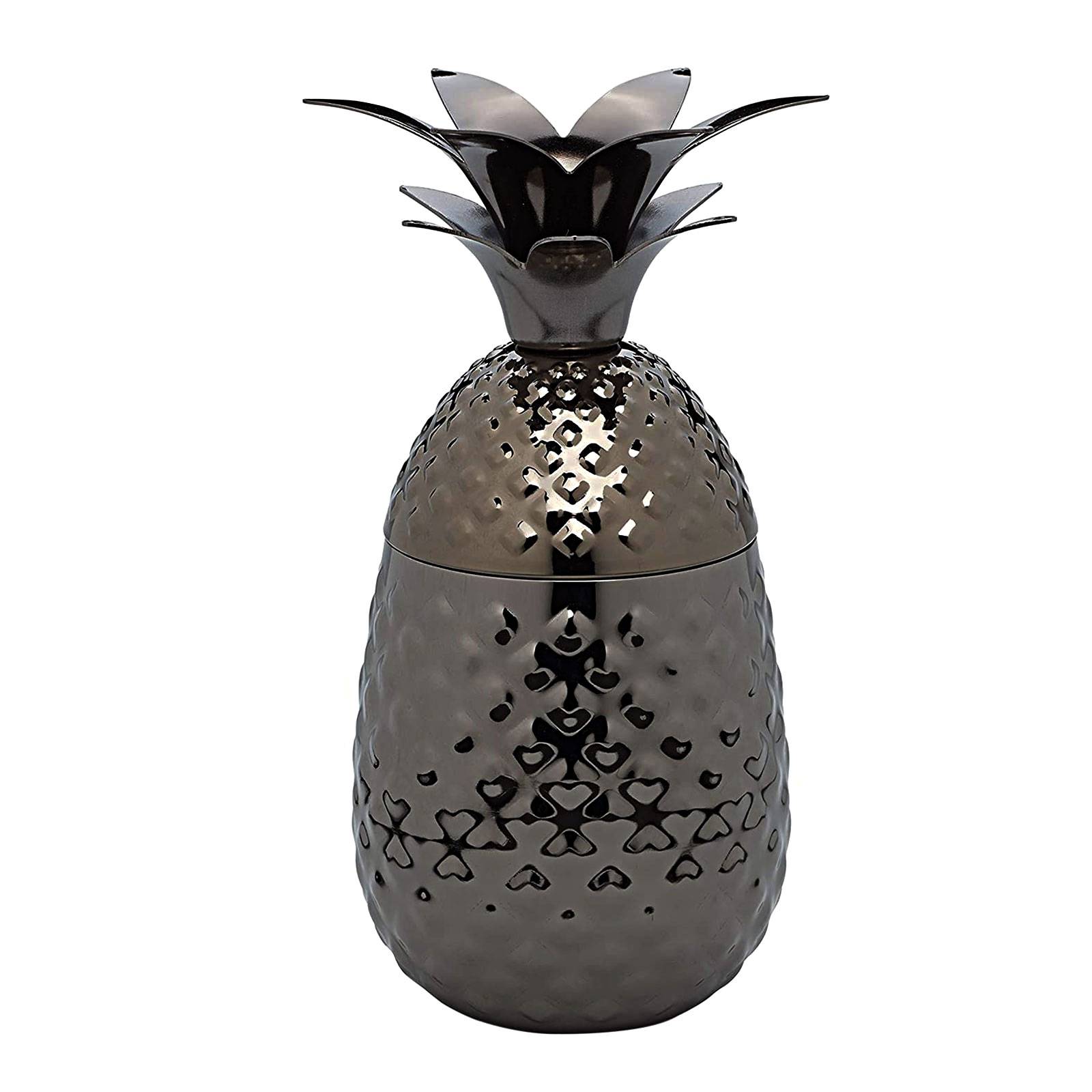 ECHTWERK EW-CT-1733S Ananas Cocktail Ananasbecher aus hochwertigem Edelstahl inkl. dekorativer Geschenkbox, 500 ml, 9,3 x 20 cm, Black Edition
