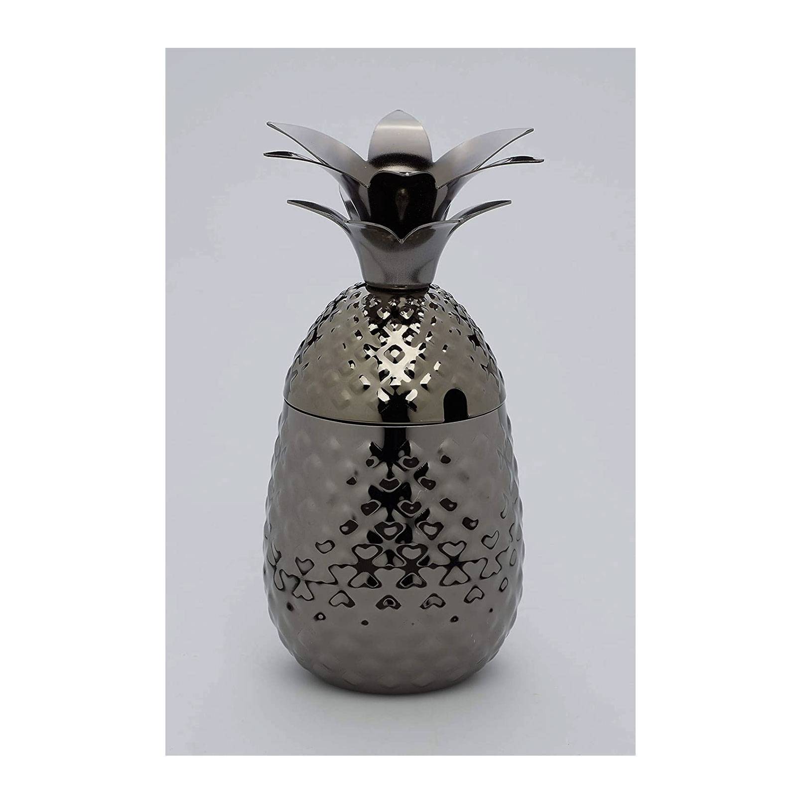 ECHTWERK EW-CT-1733S Ananas Cocktail Ananasbecher aus hochwertigem Edelstahl inkl. dekorativer Geschenkbox, 500 ml, 9,3 x 20 cm, Black Edition