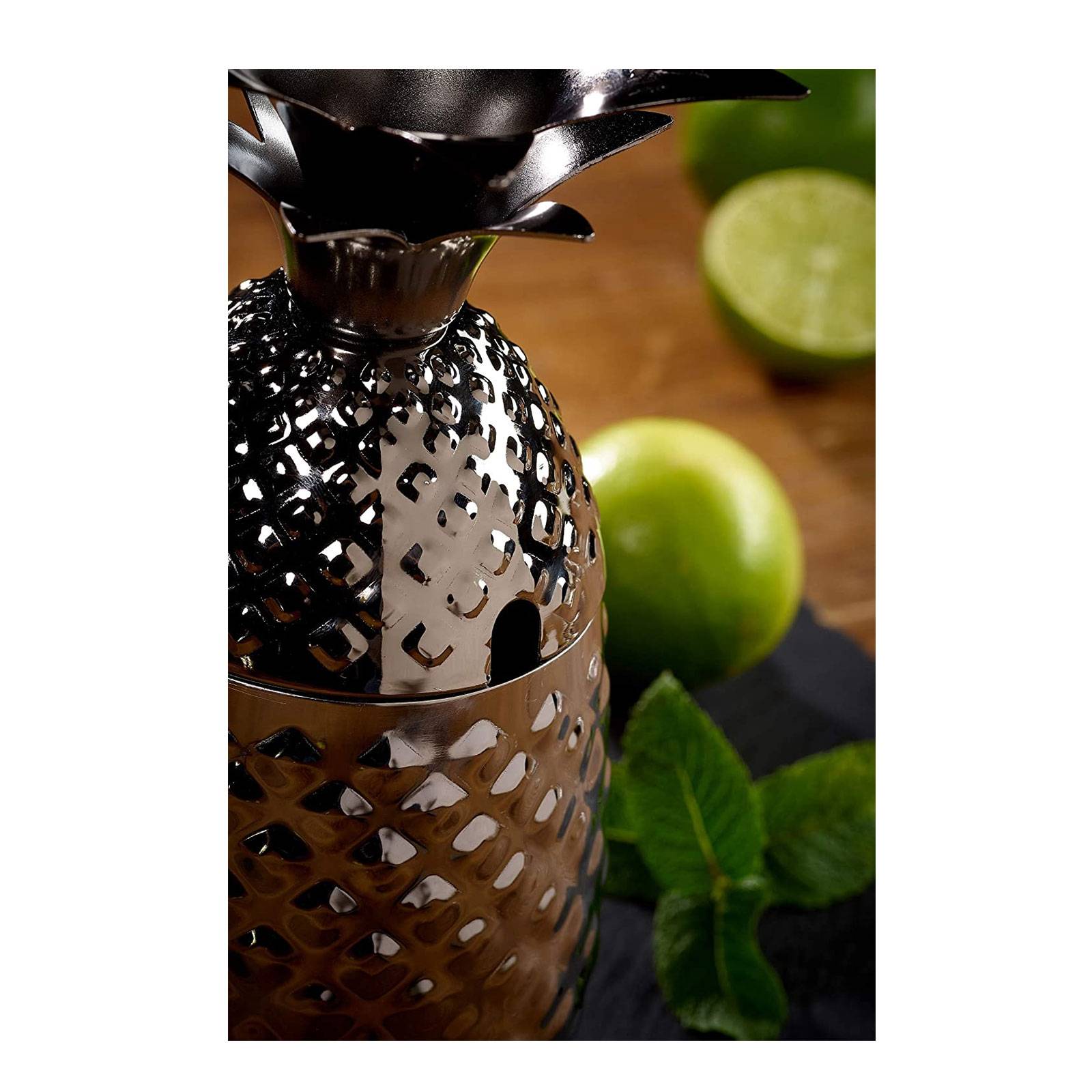 ECHTWERK EW-CT-1733S Ananas Cocktail Ananasbecher aus hochwertigem Edelstahl inkl. dekorativer Geschenkbox, 500 ml, 9,3 x 20 cm, Black Edition