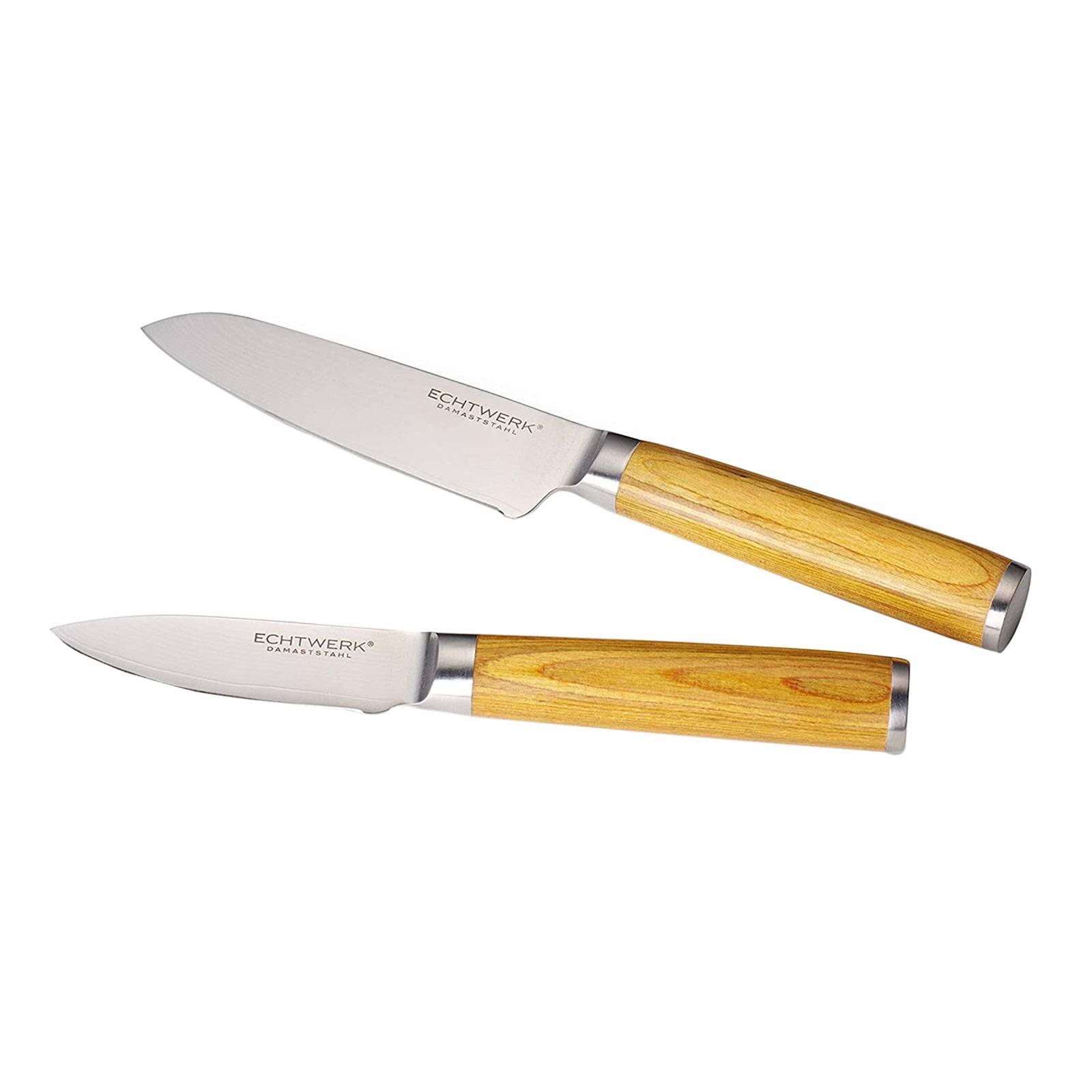 Echtwerk DM-0355 2-tlg. Damaszener Messer Set, Santokumesser ca. 13cm/Schälmesser ca. 8cm, Damaststahl, Messergriffe aus Pakka-Holz, Inkl