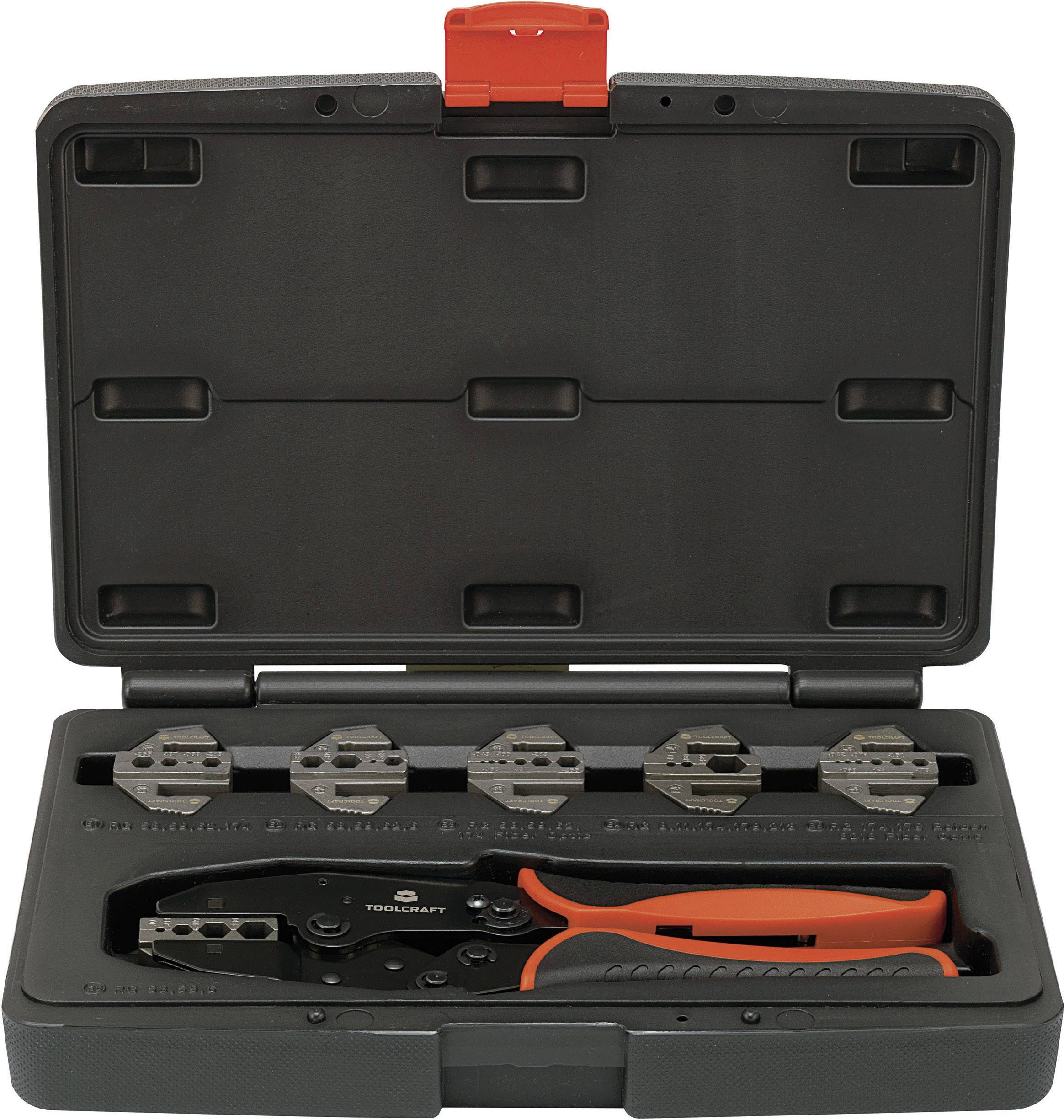TOOLCRAFT PZ-505 818645 Crimpzange 7teilig Koaxial-Steckverbinder BNC, TNC, LWL-Stecker RG6, RG8, RG11, RG58, RG59, RG62, RG174