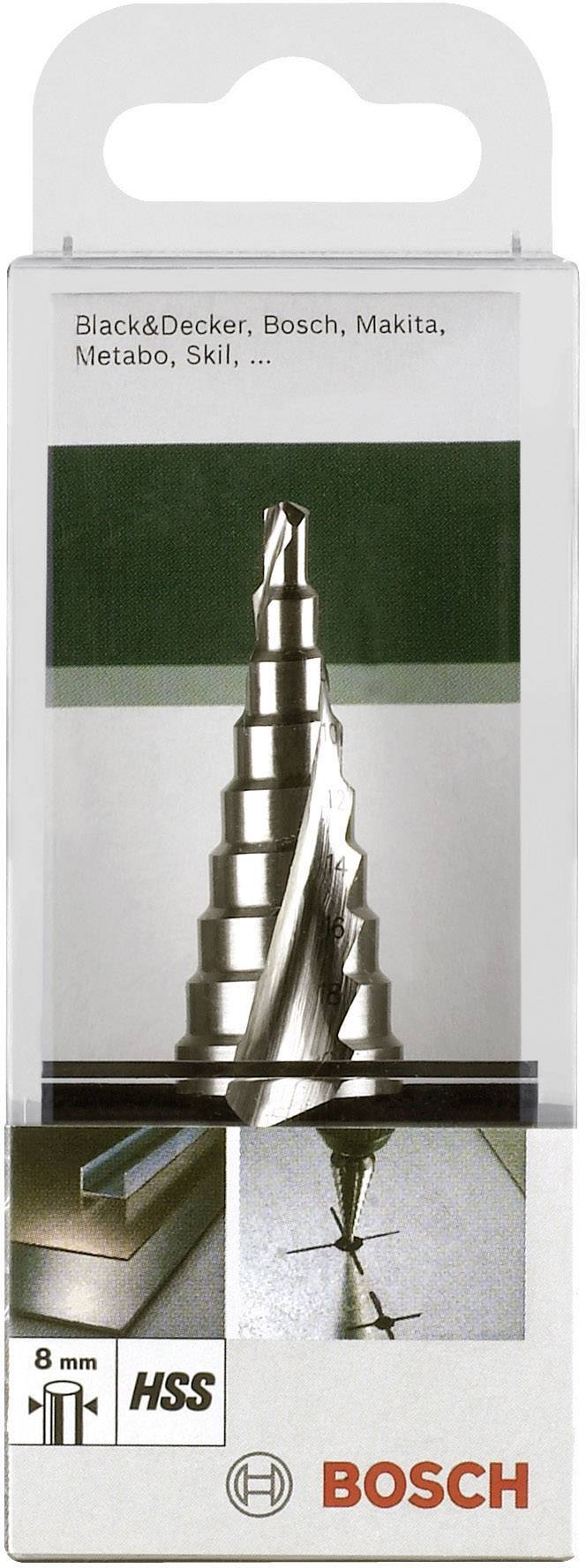 Verpackung eines Stufenbohrers für Metall mit Markennamen unten. Geeignet für Marken: Black&Decker, Bosch, Makita, Metabo, Skil.