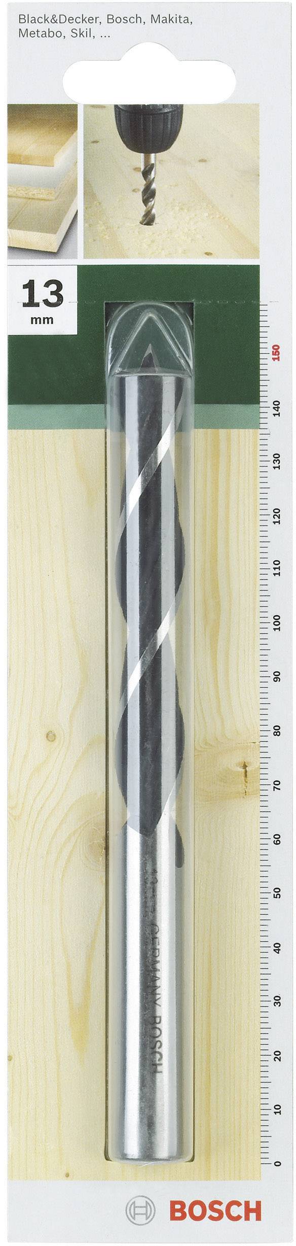 'Bosch 13 mm Holzbohrer'; Verpackung zeigt einen Bohrer für Holzarbeiten, geeignet für genaue und saubere Bohrungen.