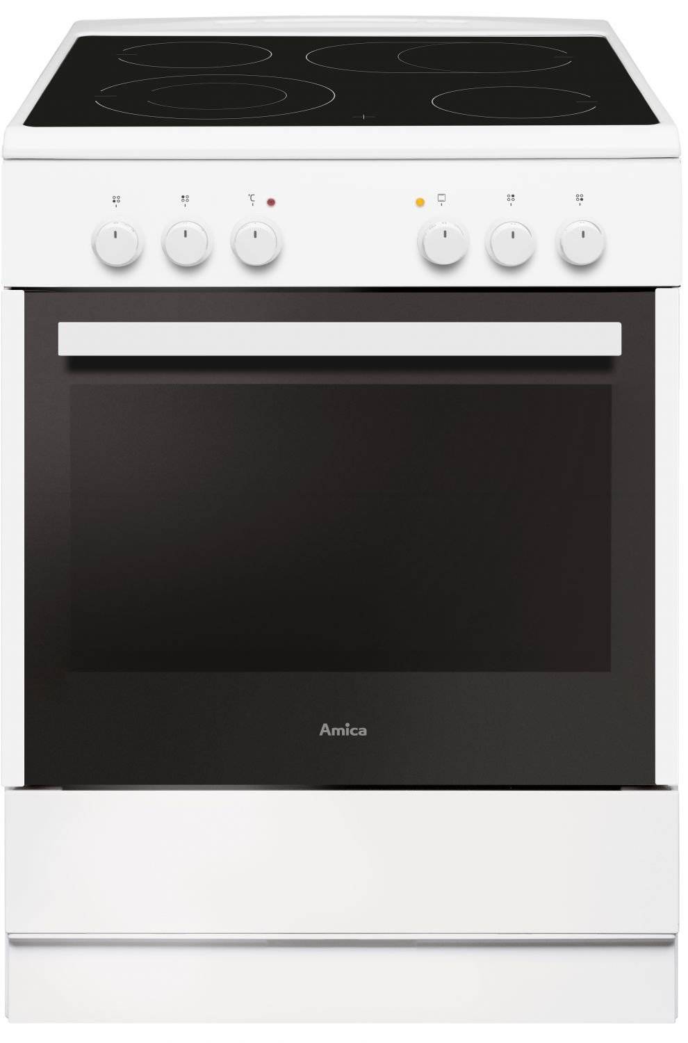 Amica SHC 914 111 W, Freistehender Kocher, Weiß, Drehregler, Vorderseite, Halogen, 4 Zone(n)