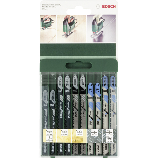 Bosch Accessories 2609256746 10tlg. Stichsägeblatt-Set T-Schaft T 101 B (2x), T 144 D (2x), T 119 B