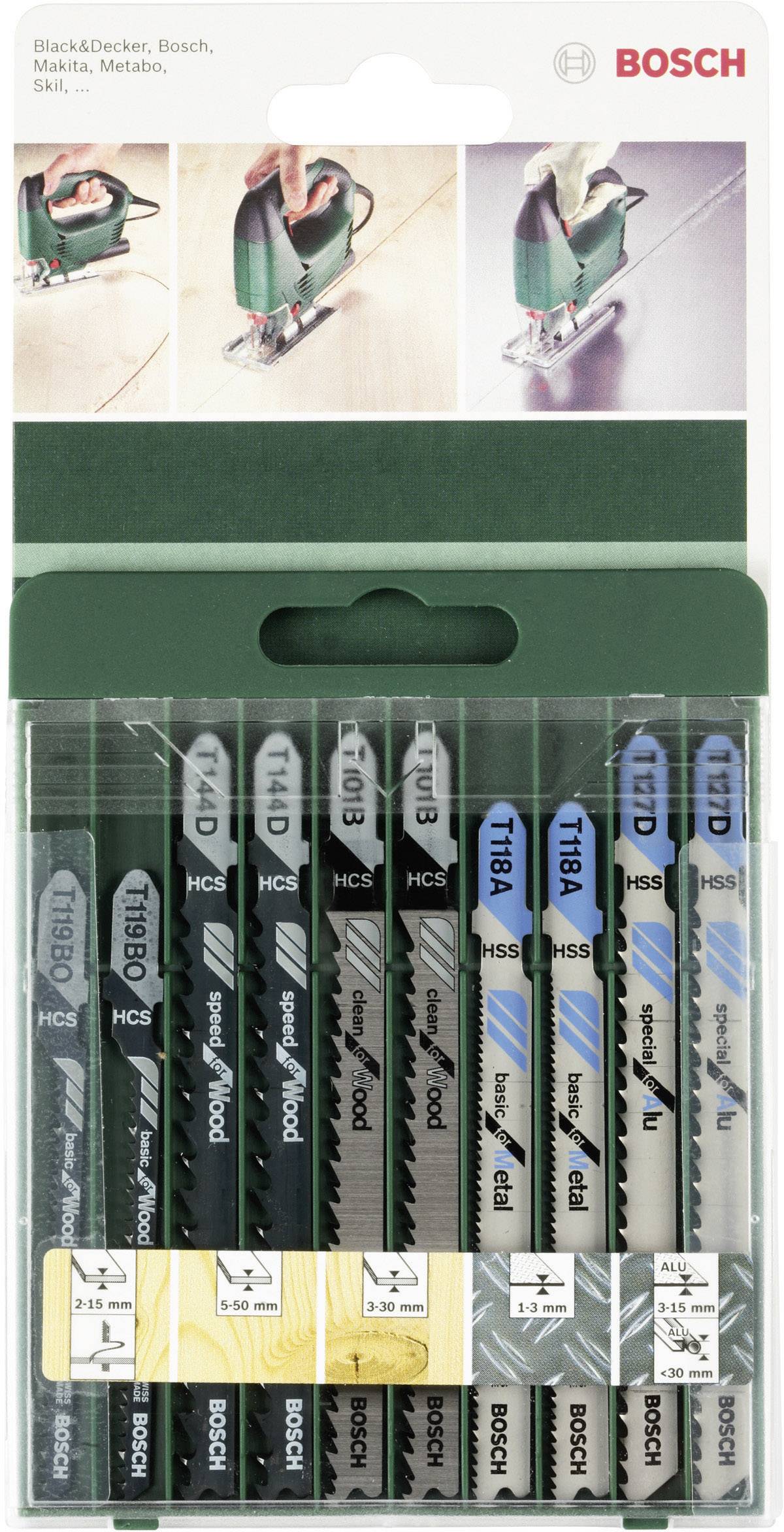 Bosch Accessories 2609256746 10tlg. Stichsägeblatt-Set T-Schaft T 101 B (2x), T 144 D (2x), T 119 B