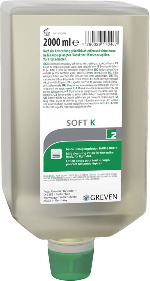 Körperreinigungslotion GREVEN® SOFT K 13587-004 Inhalt 2 l Ausführung parfümiert Gebinde Varioflasche geeignet für Spend